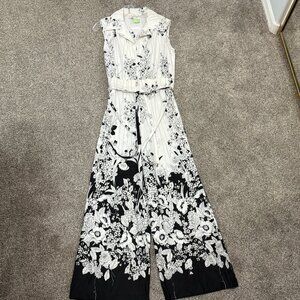 Vintage 70s Julie Miller Black and White Sleeveless Bellbottom Jumpsuit